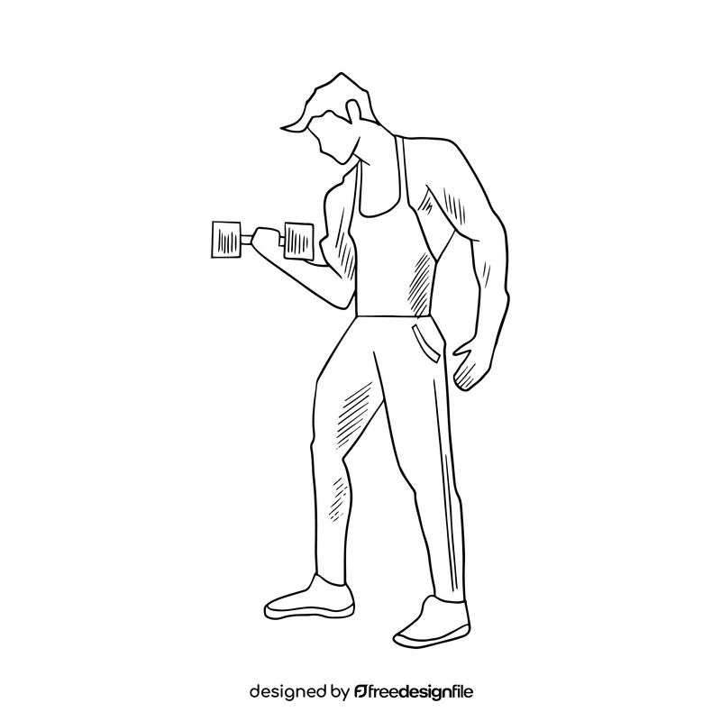 Man dumbbell workout black and white clipart