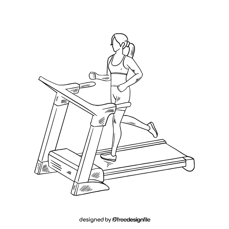 Woman running, fat burning in gym black and white clipart