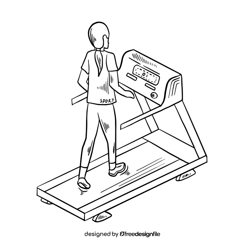 Cartoon girl running in gym black and white clipart