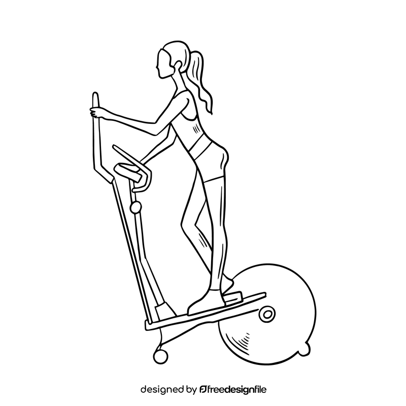 Girl training fitness cartoon black and white clipart