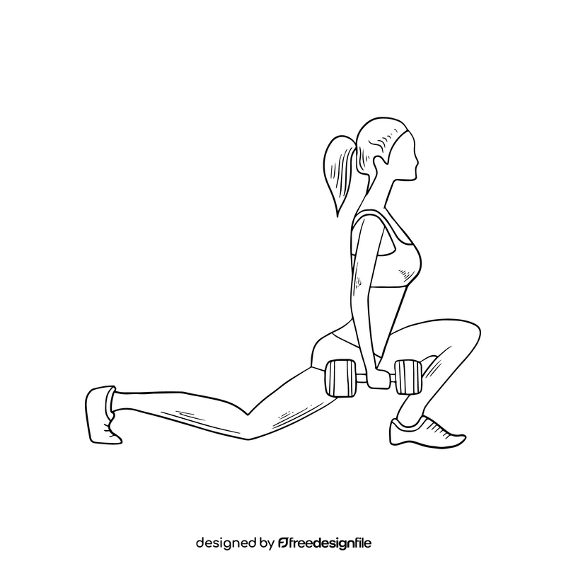 Sports girl training cartoon black and white clipart