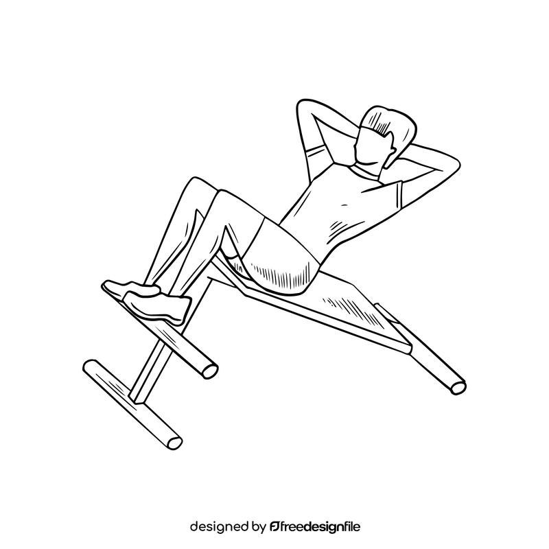 Man exercising in gym illustration black and white clipart