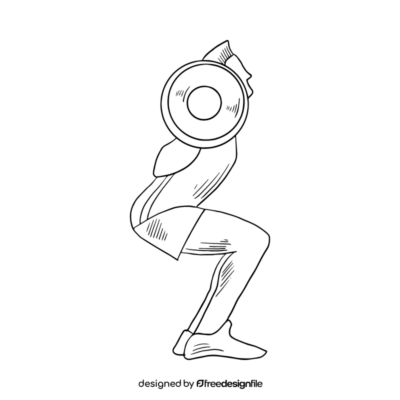 Sportsman lifting kettlebell cartoon black and white clipart