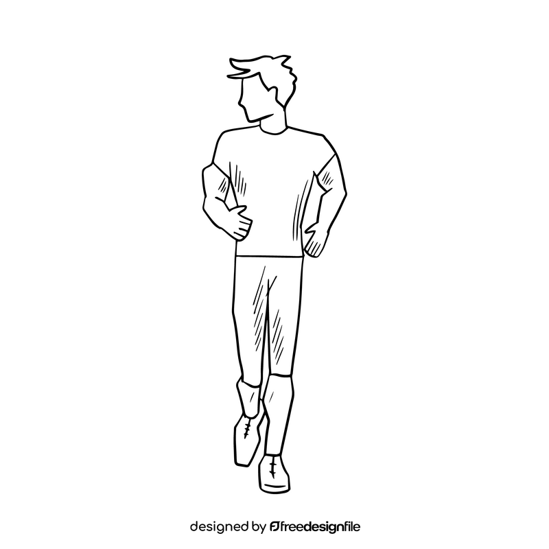 Sportsman running cartoon black and white clipart