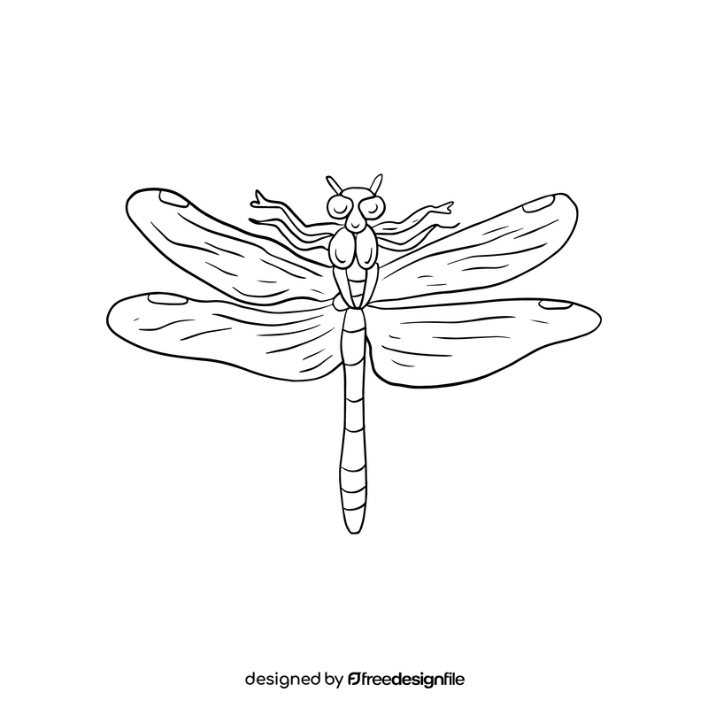 Dragonfly cartoon black and white clipart