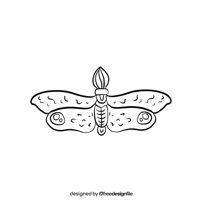 Moth drawing black and white clipart