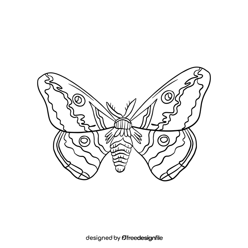 Cartoon moth black and white clipart