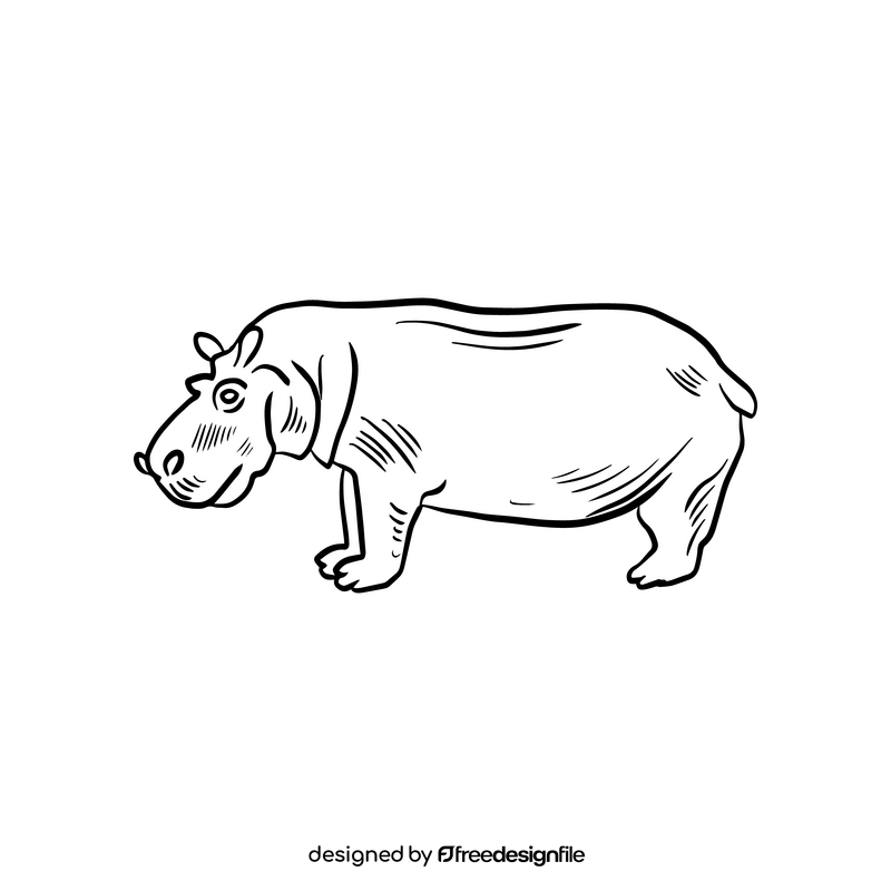 Hippo animal cartoon black and white clipart