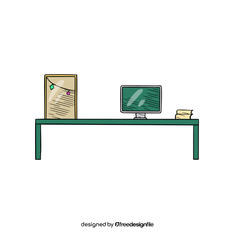 Computer desk with books illustration clipart