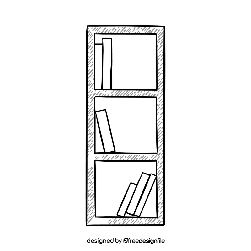 Bookshelf cartoon black and white clipart