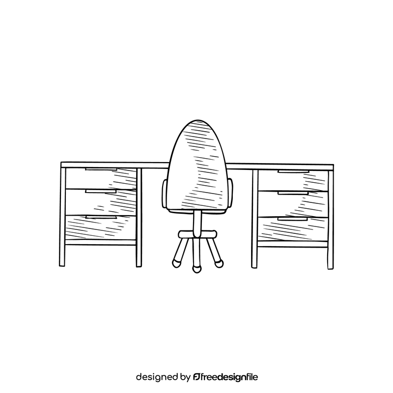 Study desk for kids black and white clipart