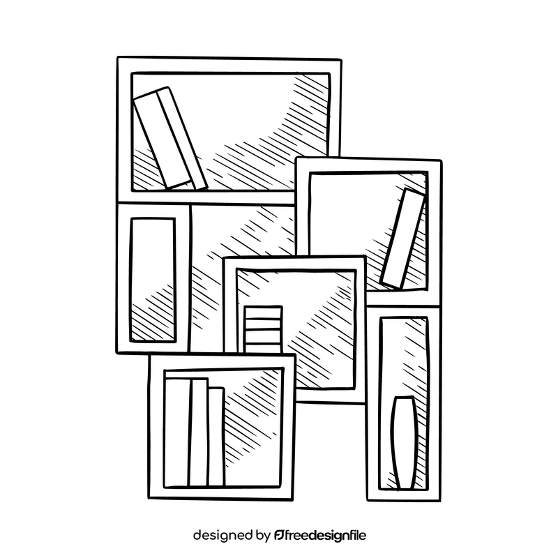 Books storage racks for kids black and white clipart