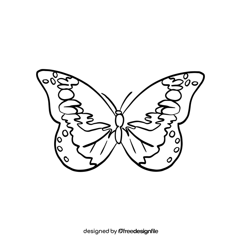 Blue butterfly insect drawing black and white clipart