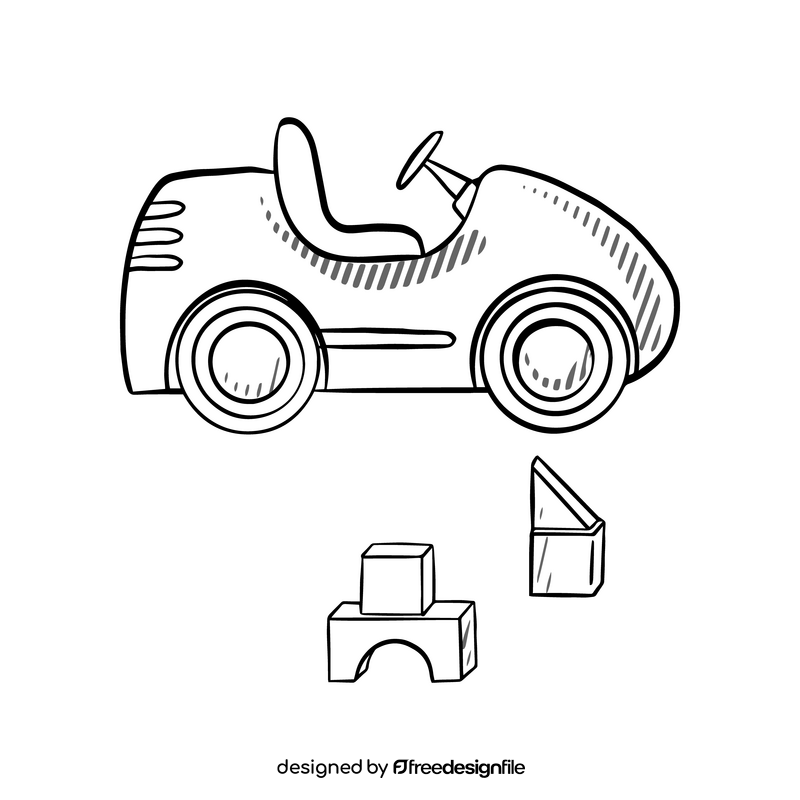 Cartoon car toy black and white clipart