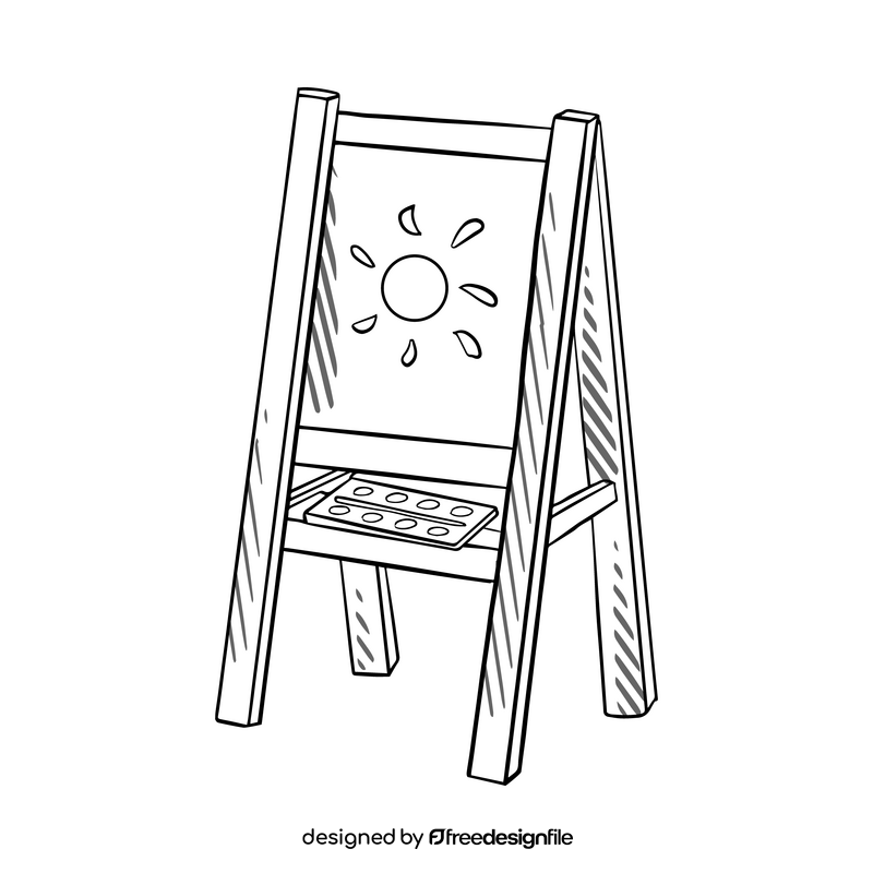 Kids easel stand black and white clipart