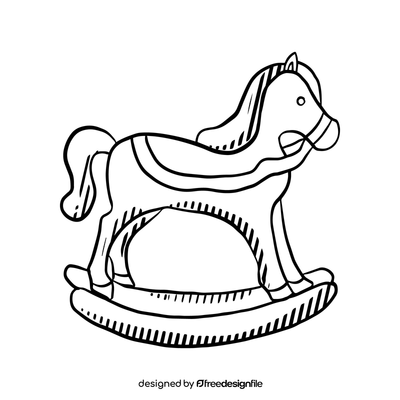 Kids rocking horse toy black and white clipart