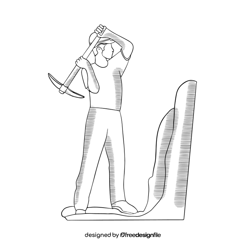 Miner cartoon black and white clipart