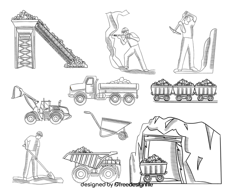 Coal mining black and white vector