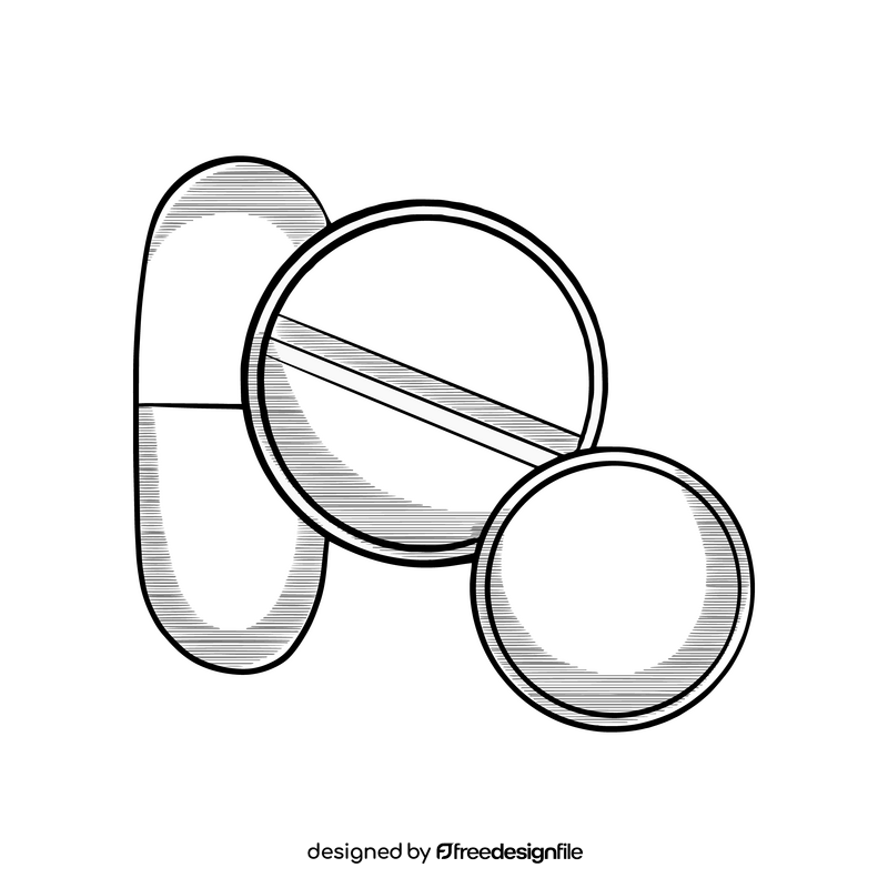 Medicine pills cartoon black and white clipart