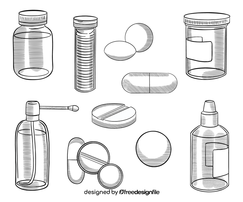 Medicaments black and white vector