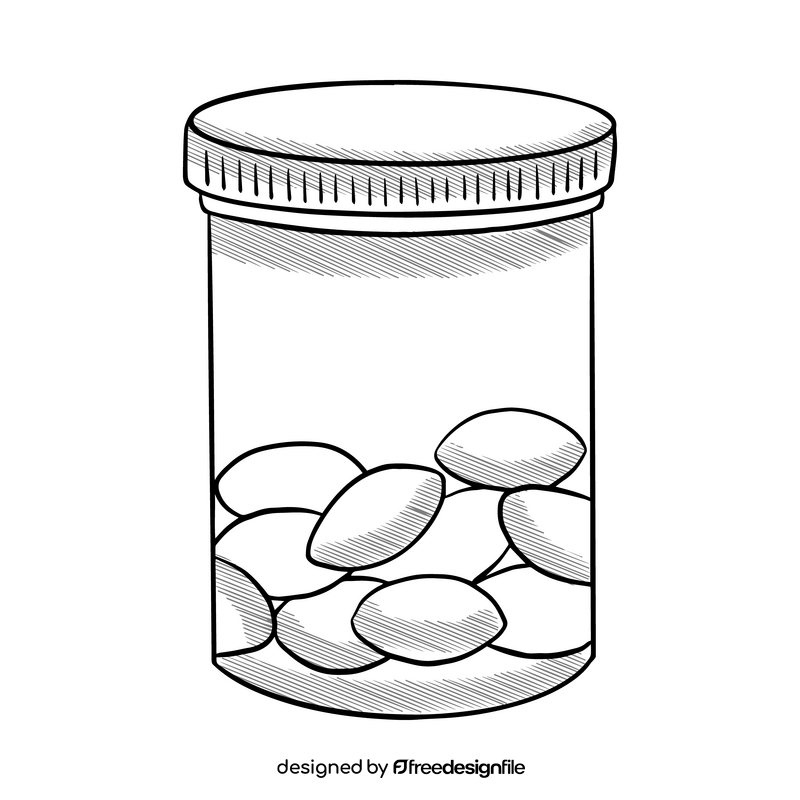 Pill bottle illustration black and white clipart