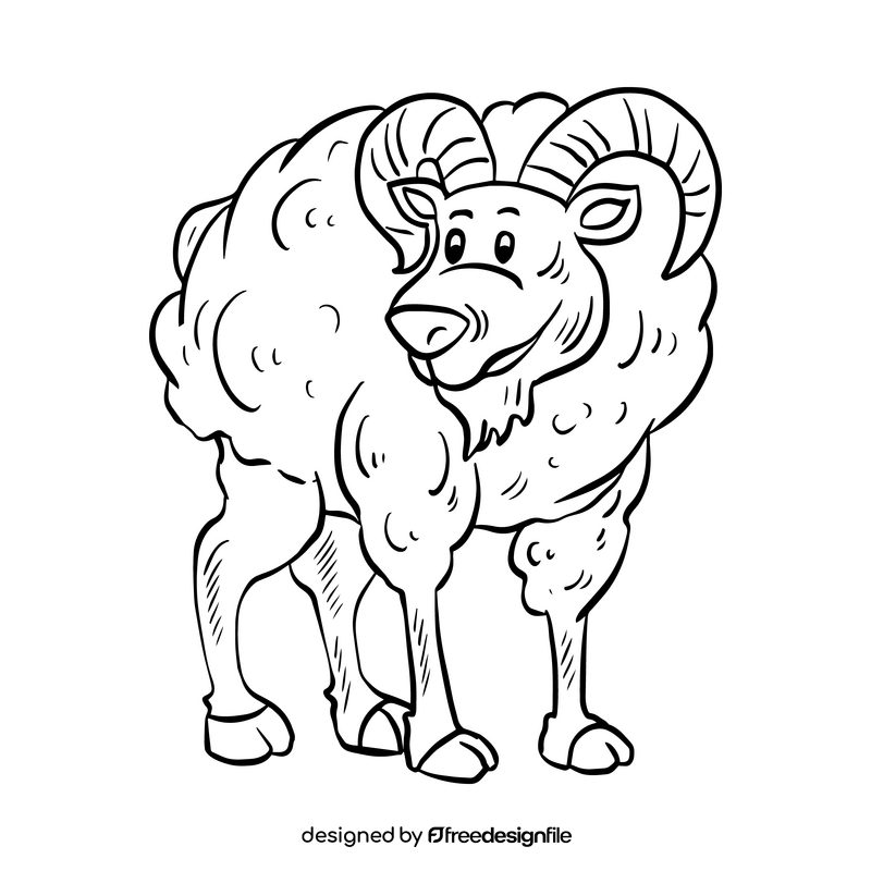 Ram sheep cartoon black and white clipart