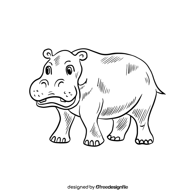 Hippopotamus animal cartoon black and white clipart