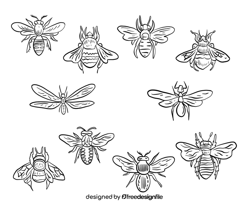 Free flying insects black and white vector