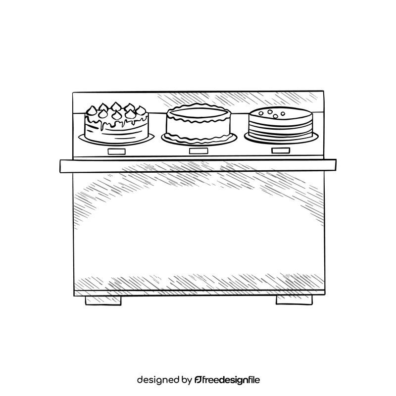 Cake display counter black and white clipart