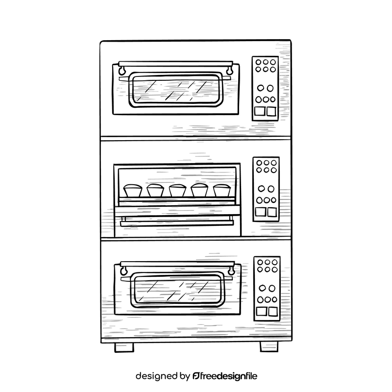 Electric baking oven black and white clipart