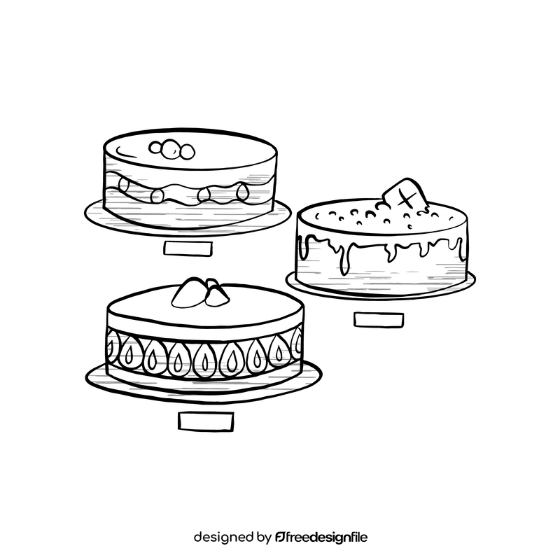 Cakes cartoon black and white clipart