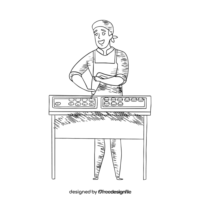 Male confectioner black and white clipart