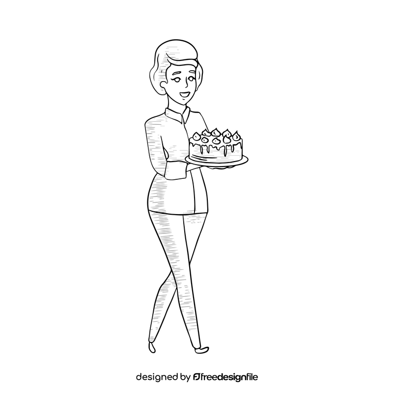 Confectioner with cake illustration black and white clipart