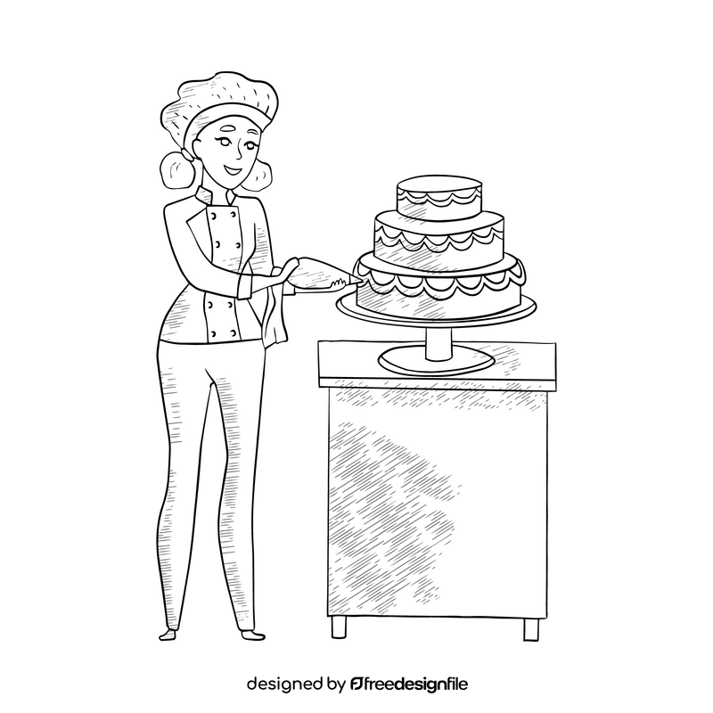 Girl confectioner with wedding cake black and white clipart
