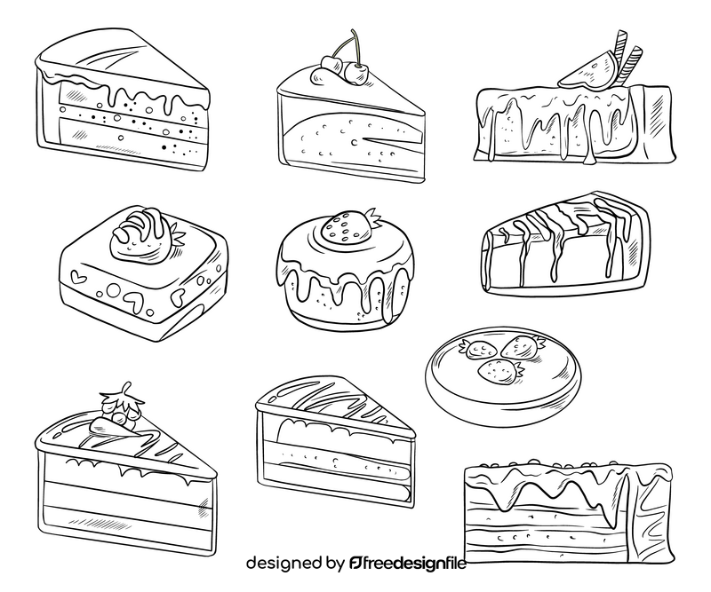 Cake slices black and white vector