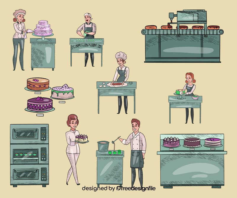 Confectionery factory, cake making vector
