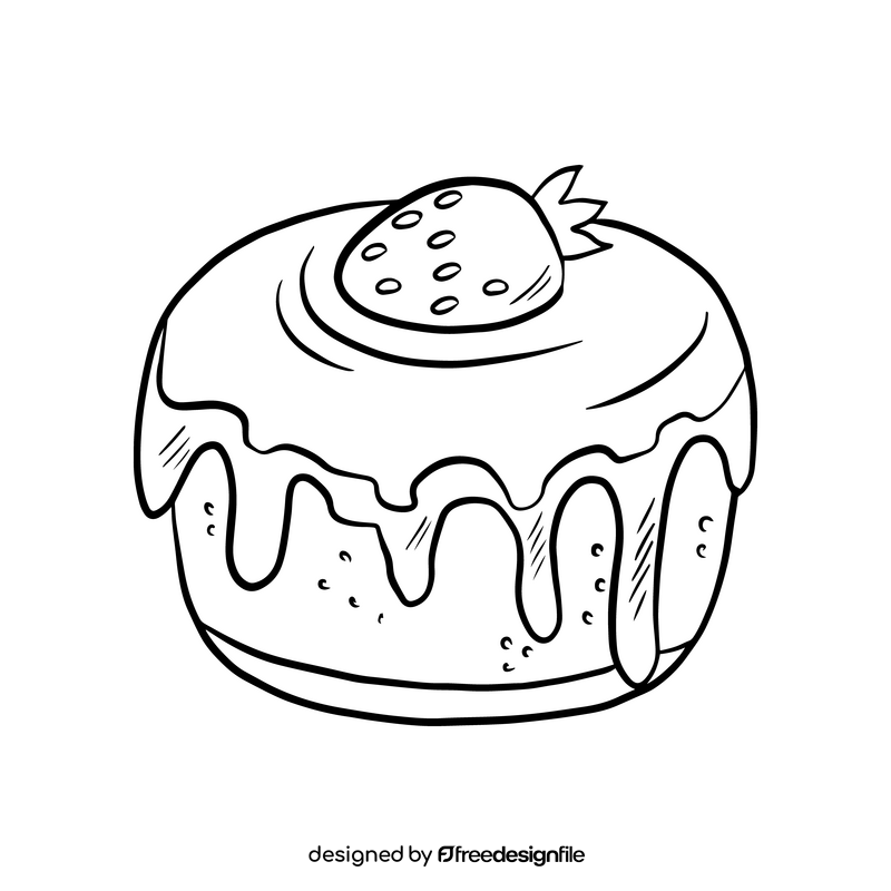 Strawberry cake cartoon black and white clipart