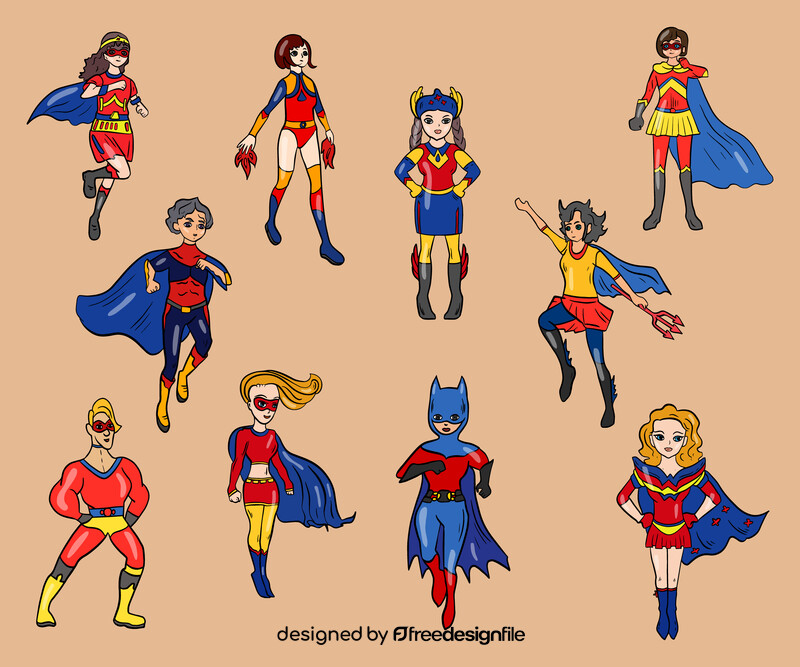 Female superhero characters, superwoman set vector