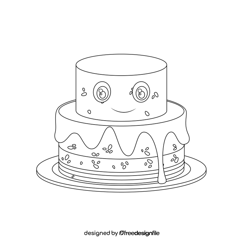 Cake cartoon black and white clipart
