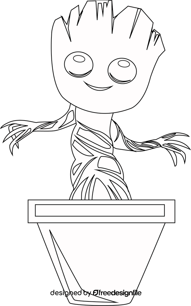 Baby groot black and white clipart