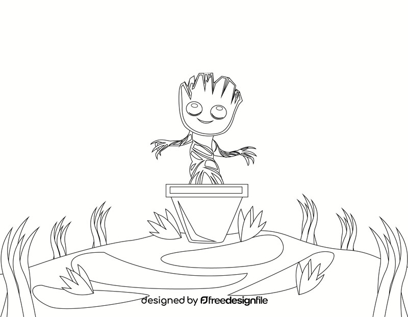 Baby groot black and white vector