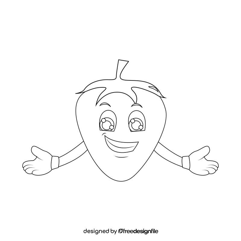 Strawberry cartoon black and white clipart