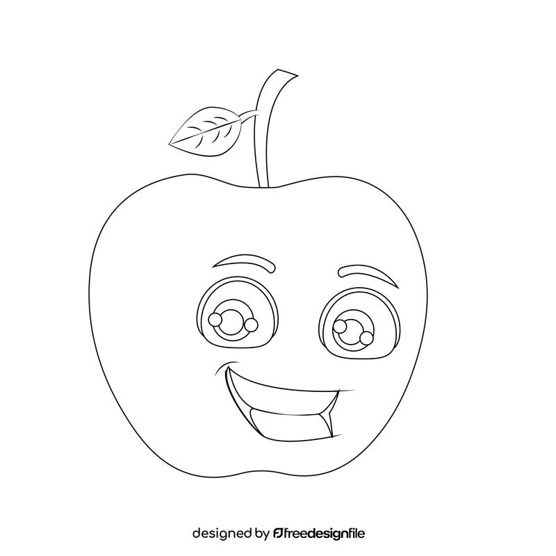 Apple cartoon black and white clipart