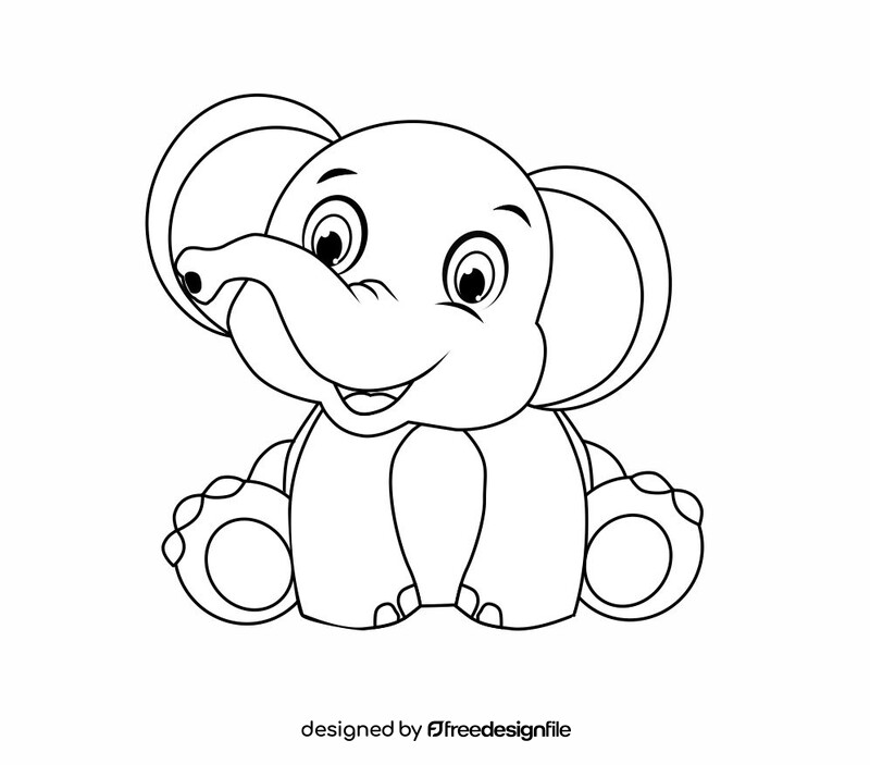 Elephant black and white clipart