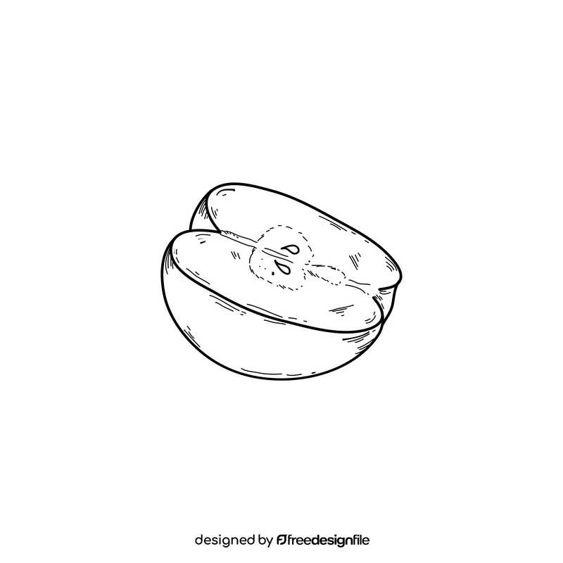 Apple half drawing black and white clipart