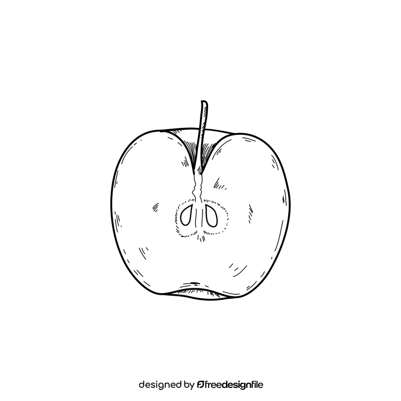 Cut in half apple fruit black and white clipart