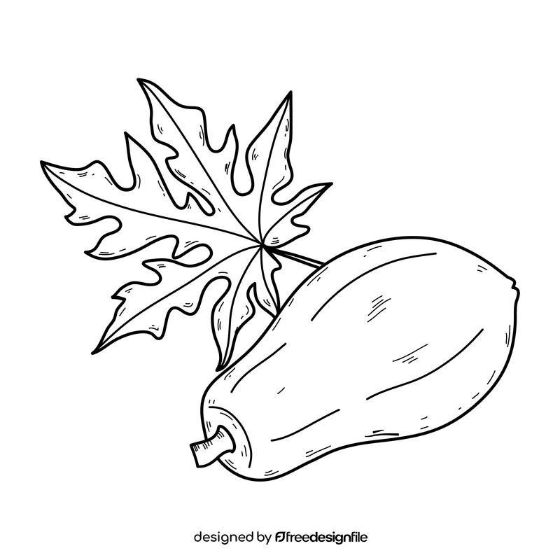 Papaya with leaf drawing black and white clipart