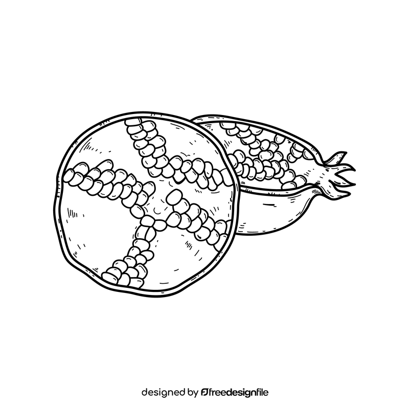 Pomegranate cut in half black and white clipart