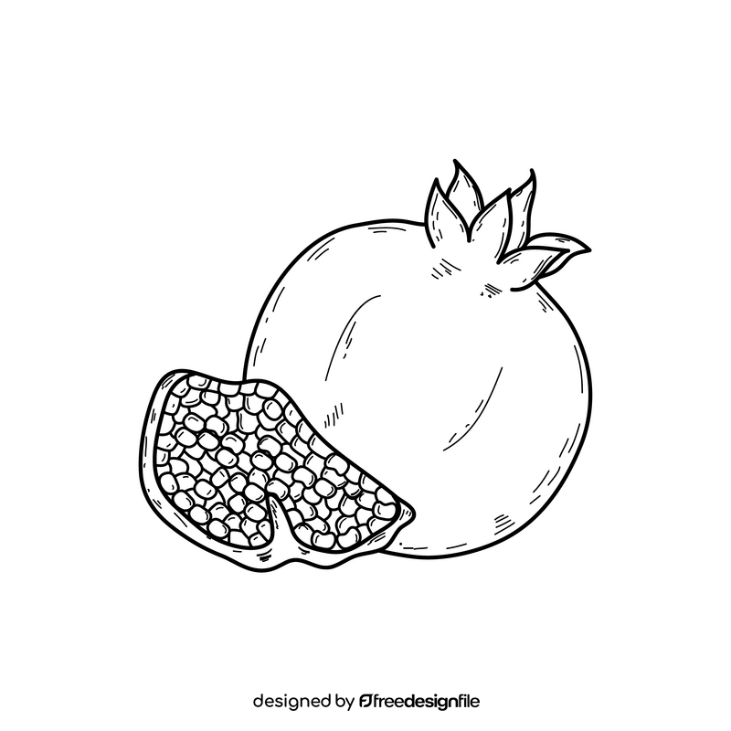 Pomegranate fruit black and white clipart