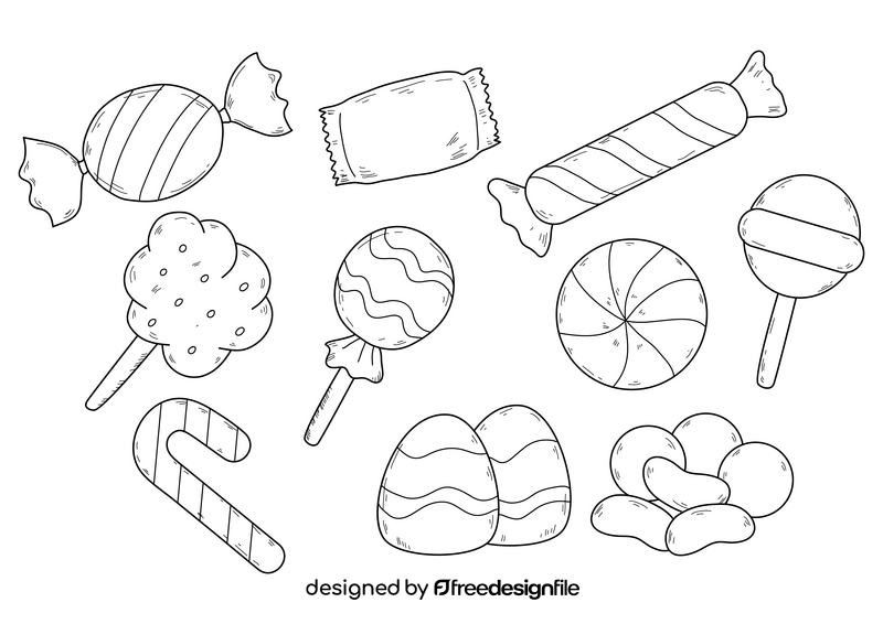 Candy drawing set black and white vector